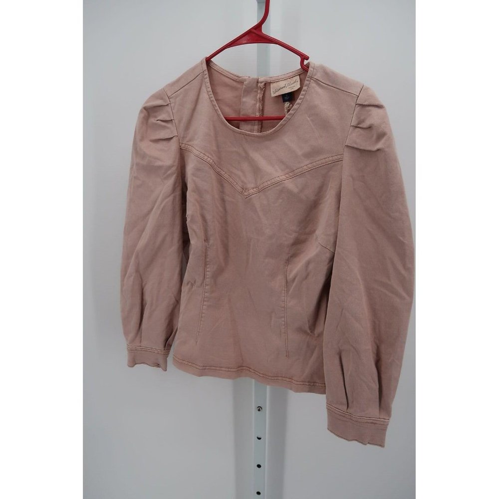 WOMEN'S LONG SLEEVE DENIM PULLOVER TOP PINK S-NEW